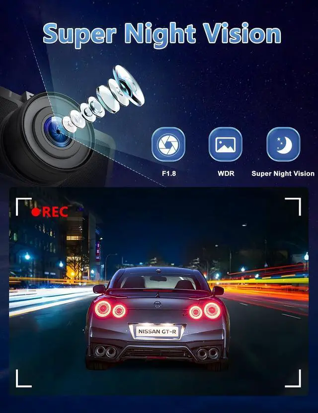 Alt view image 5 of 7 - Dash Cam Front and Rear Camera, Otovoda 3Inch Screen WiFi Dash cam, 2.5K+1080P Dash Camera for Cars, Dashboard Camera with Free 64GB SD Card, Type-C Port, Parking Monitor, Super Night Vision