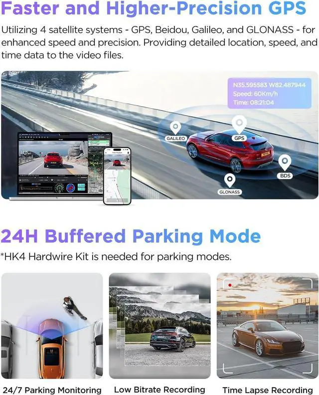 Alt view image 6 of 7 - A229 Pro 4K HDR Dash Cam, Dual STARVIS 2 IMX678 IMX675, 4K+2K Front and Rear Car Camera, 2 Channel with HDR, Voice Control, 5GHz WiFi GPS, Night Vision 2.0, 24H Parking Mode, Support 512GB Max