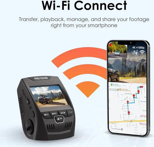 Alt view image 4 of 7 - V1P SE 4K Dual Dash Cam w/GPS, Wi-Fi & 2pcs-CPL Filter | 512GB Support | Front 2160p, Rear 1080p | 170° Angle | G-Sensor | WDR | Loop Record | Parking Monitor | 64GB Memory Card Included