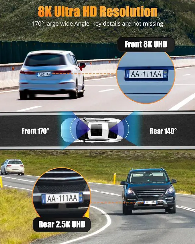 Alt view image 4 of 7 - Dash Camera for Cars, 8K Full UHD Dash Cam Front and Rear Inside with App,Car Camera with Free 32GB SD Card,Built-in Wi-Fi GPS,3.16IPS Screen,170°Wide Angle,WDR,24H Parking Mode,Night Vision