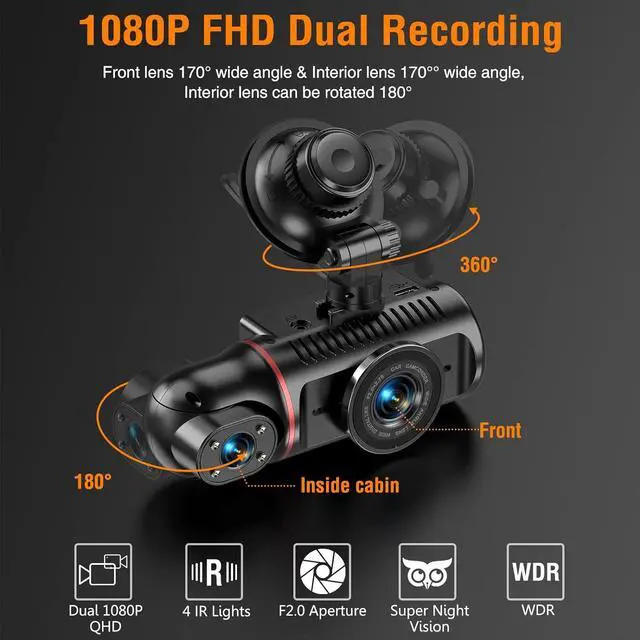 Alt view image 3 of 6 - Dash Cam Front and Inside, FHD Dashcams for Cars with 64GB Card Dash Camera for Cars, 1080P Front Dash Cam+1080P Inside Dashcam for Car Dash Camera with IR Night Vision Loop Recording