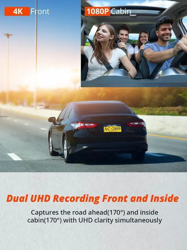 Alt view image 2 of 6 - D6-4K Dual Dash Cam - WiFi & GPS 4K Front and 1080P Inside Type-C Uber Car Camera with Super Night Vision and 24-Hour Parking Monitor, 3 Channel Dash Cam Optional, Black