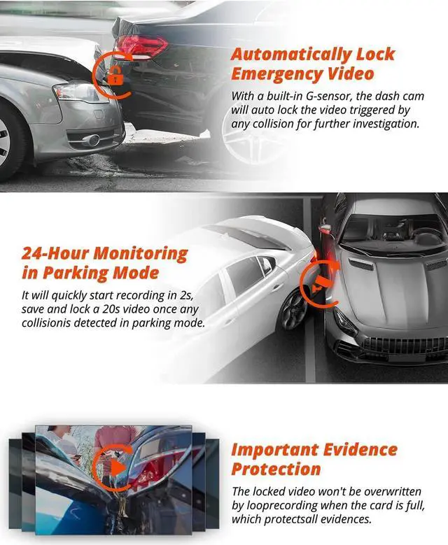 Alt view image 6 of 6 - D6-4K Dual Dash Cam - WiFi & GPS 4K Front and 1080P Inside Type-C Uber Car Camera with Super Night Vision and 24-Hour Parking Monitor, 3 Channel Dash Cam Optional, Black