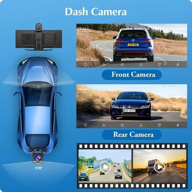 Alt view image 3 of 7 - 2025 Carpuride W903 Wireless Carplay & Android Auto with Dash Cam - 9.3" HD IPS Touch Car Play Screen for Car, 4K Front & 1080P Rear Camera, Loop Recording, Bluetooth Audio, Mirror Link, GPS, Siri