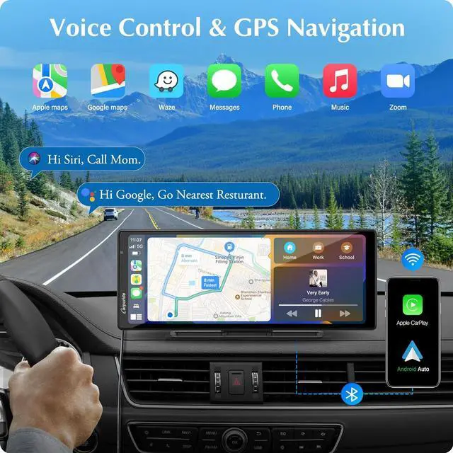 Alt view image 4 of 7 - 2025 Carpuride W903 Wireless Carplay & Android Auto with Dash Cam - 9.3" HD IPS Touch Car Play Screen for Car, 4K Front & 1080P Rear Camera, Loop Recording, Bluetooth Audio, Mirror Link, GPS, Siri