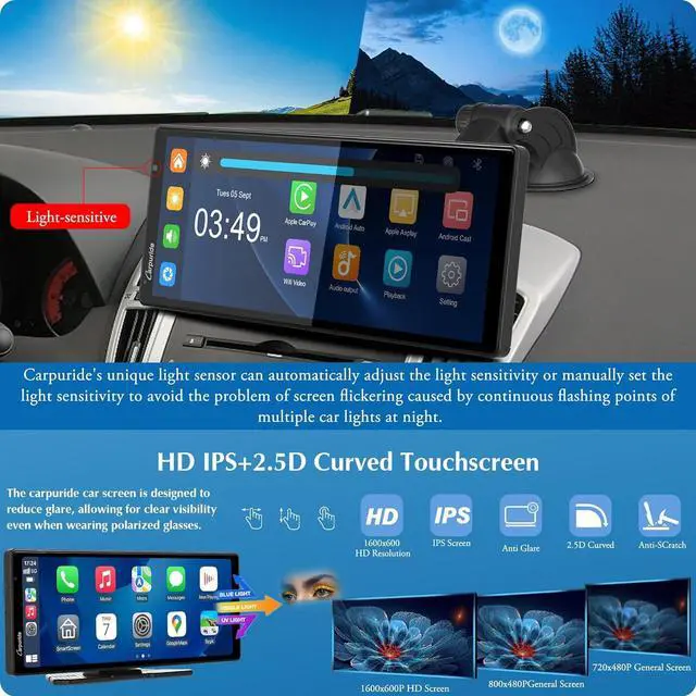 Alt view image 5 of 7 - 2025 Carpuride W903 Wireless Carplay & Android Auto with Dash Cam - 9.3" HD IPS Touch Car Play Screen for Car, 4K Front & 1080P Rear Camera, Loop Recording, Bluetooth Audio, Mirror Link, GPS, Siri