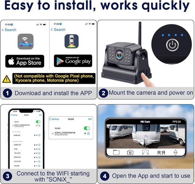 Alt view image 6 of 7 - Wireless Backup Camera Magnetic WiFi - Ease of Use Hitch Trailer Truck HD 1080P Clear Night Vision No Lag Rechargeable Rear View Camera for Small RV Camper Steady Connection to Phone - DoHonest V7