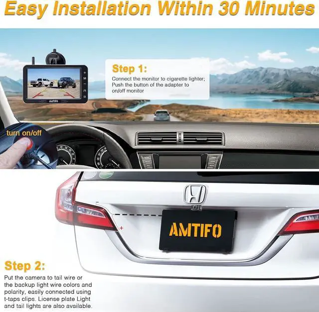 Alt view image 3 of 7 - AMTIFO Wireless Backup Camera Touch Key - 5 Inch Split Screen Monitor Truck Rear View Camera Waterproof Clear Night Vision Car Rever Camera System DIY Guide Lines A6
