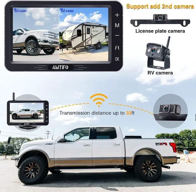 Alt view image 5 of 7 - AMTIFO Wireless Backup Camera Touch Key - 5 Inch Split Screen Monitor Truck Rear View Camera Waterproof Clear Night Vision Car Rever Camera System DIY Guide Lines A6