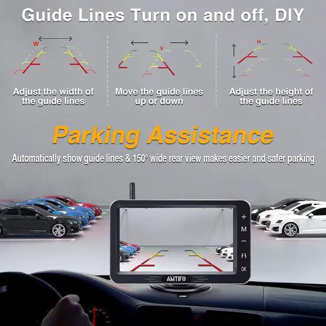 Alt view image 6 of 7 - AMTIFO Wireless Backup Camera Touch Key - 5 Inch Split Screen Monitor Truck Rear View Camera Waterproof Clear Night Vision Car Rever Camera System DIY Guide Lines A6