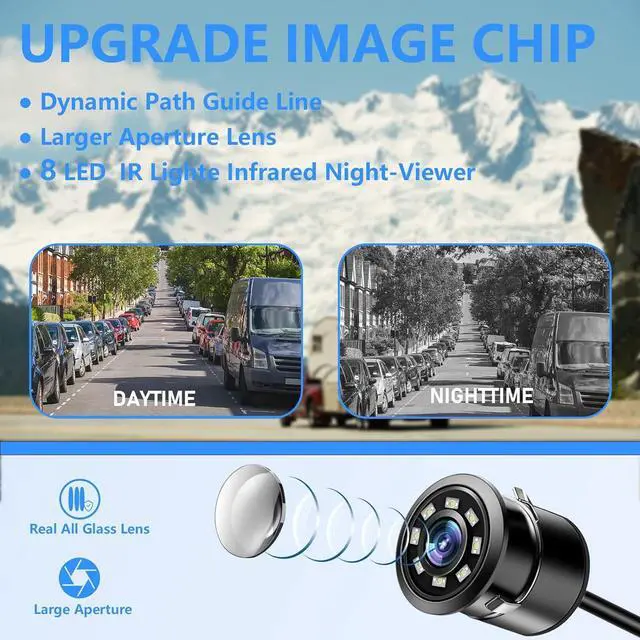 Alt view image 4 of 7 - Backup Camera for Car, HD 8 LED Lights Infrared Night Vision, IP69K Waterproof Back Up Camera 140 Wide View Angle Rear View Camera Universal for Truck SUV RV Van Travel Trailer