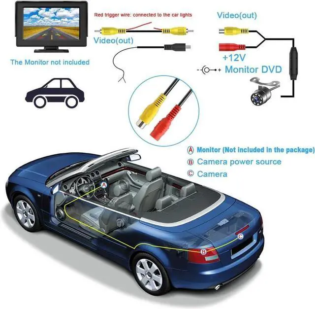 Alt view image 3 of 7 - Backup Camera for Car, HD 8 LED Lights Infrared Night Vision, IP69K Waterproof Back Up Camera 140 Wide View Angle Rear View Camera Universal for Truck SUV RV Van Travel Trailer