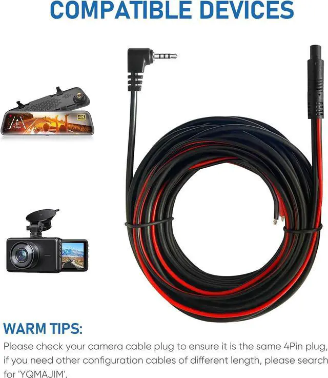 Alt view image 6 of 7 - YQMAJIM Dash Cam Rear View Camera Cable,(35Ft 4P) Pure Copper Thicker Shield 2.5mm to 4Pin Mirror Dash Cam Rear Camera Extension Cord,Reverse Camera Backup Camera Extra Long Replacement Cable