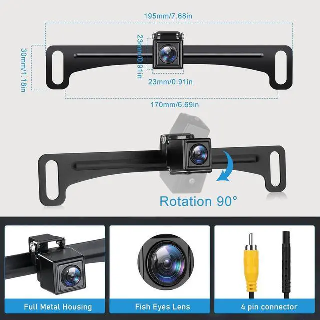 Alt view image 6 of 7 - Backup Camera Rear View Reverse Camera HD License Plate Backup Camera | with Night Vision, Wide Angle IP69K Waterproof, Full Metal Housing, 4pin Connector for 12-24V Car Pickup SUV