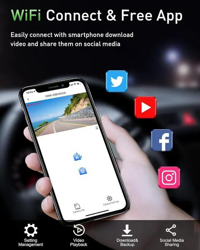 Alt view image 3 of 7 - Dash Cam Front and Rear,4K+1080P WiFi Dual Dash Camera for Cars with App, 3" IPS Dual Dashboard Camera Recorder,Night Vision,24H/7 Parking Mode, Loop Recording,170° Wide Angle,Free 64GB SD Card
