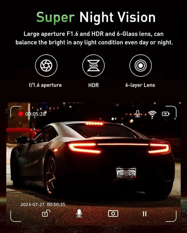 Alt view image 5 of 7 - Dash Cam Front and Rear,4K+1080P WiFi Dual Dash Camera for Cars with App, 3" IPS Dual Dashboard Camera Recorder,Night Vision,24H/7 Parking Mode, Loop Recording,170° Wide Angle,Free 64GB SD Card