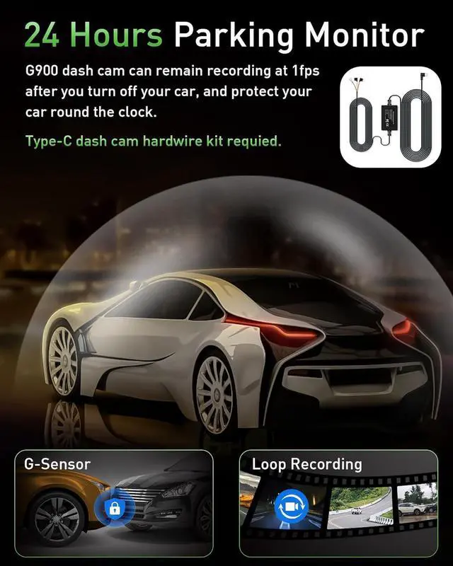 Alt view image 6 of 7 - Dash Cam Front and Rear,4K+1080P WiFi Dual Dash Camera for Cars with App, 3" IPS Dual Dashboard Camera Recorder,Night Vision,24H/7 Parking Mode, Loop Recording,170° Wide Angle,Free 64GB SD Card