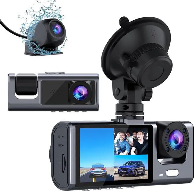 Main image of 3 Channel Dash Cam Front and Rear Inside, 1080P Dash Camera for Cars, Dashcam Three Way Triple Car Camera with IR Night Vision, Loop Recording, G-Sensor, 24 Hours Recording, Support 128 GB Max