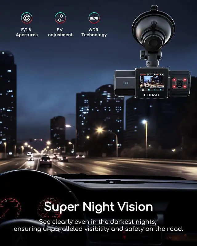 Alt view image 4 of 7 - COOAU Dual Dash Cam 2.5K+1080P, Dash Cam Front and Inside, Built-in GPS and WI-FI, Dash Camera for Cars, Perfect for Uber and Taxi Drivers, Night Vision, Accident Record, 24Hr Parking Mode