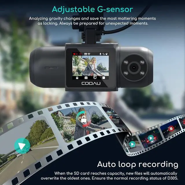Alt view image 7 of 7 - D30S 4K Dash Cam with GPS Wi-Fi, Front and Inside Dual 2.5K 1080P, Uber Car Camera with Infrared Night Vision, Supercapacitor, 4 IR LEDs, G-Sensor, Parking Mode, Loop Recording