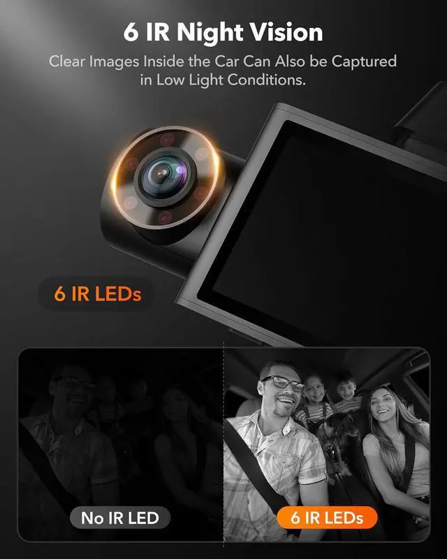 Alt view image 4 of 7 - WOLFBOX i07 3 Channel Dash Cam Built-in WiFi GPS, 4K Dash Camera Front and Inside, 1440P+1080P+1080P Triple Car Camera with 3" LCD Screen, 32GB Card Included, IR Night Vision, 24H Parking Mode