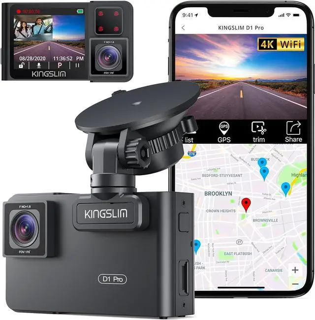 Main image of Kingslim D1 pro Dual Dash Cam 4K Record Inside - Front and Inside Dash Camera GPS WiFi for Cars Uber Truck, Dashcam with Infrared Night Vision, G-Sensor, Loop Recording(Upgraded Version)