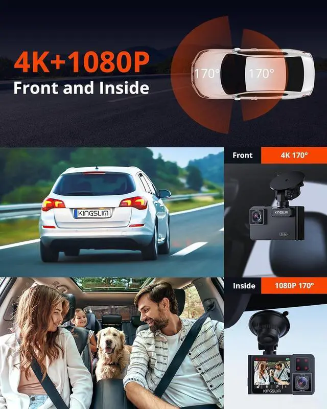 Alt view image 3 of 7 - Kingslim D1 pro Dual Dash Cam 4K Record Inside - Front and Inside Dash Camera GPS WiFi for Cars Uber Truck, Dashcam with Infrared Night Vision, G-Sensor, Loop Recording(Upgraded Version)