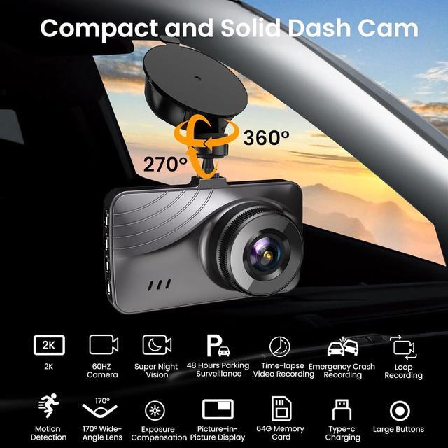 GKU Dashcam Auto Vorne Hinten 4K/2.5K,WiFi Dash Cam mit 64GB SD