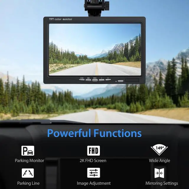 Alt view image 2 of 7 - eRapta Backup Camera for Truck 7''HD 2K Front/Rear View Monitor kit IP69 Waterproof Night Vision DIY Grid Lines for Car RVs Trucks Tractors Bus Semi-Trailers Pickup AY7