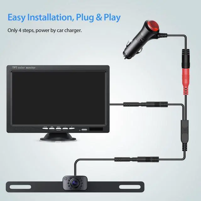 Alt view image 3 of 7 - eRapta Backup Camera for Truck 7''HD 2K Front/Rear View Monitor kit IP69 Waterproof Night Vision DIY Grid Lines for Car RVs Trucks Tractors Bus Semi-Trailers Pickup AY7