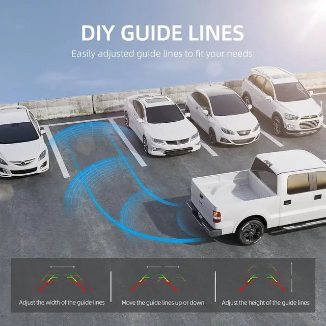 Alt view image 7 of 7 - eRapta Backup Camera for Truck 7''HD 2K Front/Rear View Monitor kit IP69 Waterproof Night Vision DIY Grid Lines for Car RVs Trucks Tractors Bus Semi-Trailers Pickup AY7