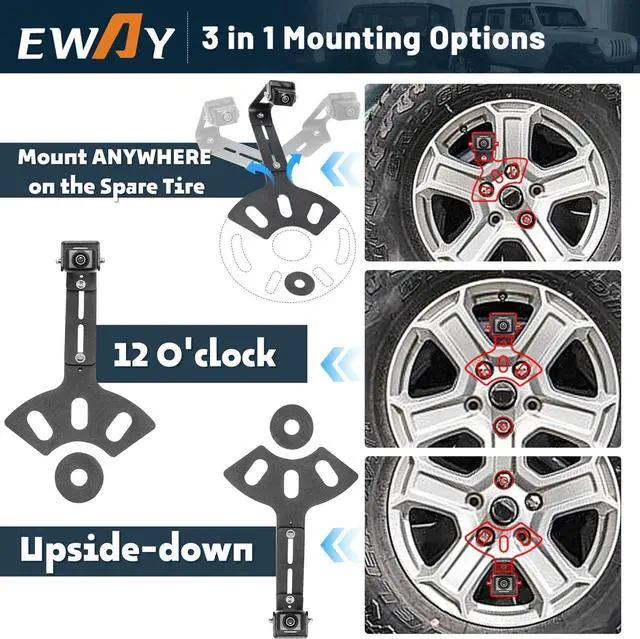 Alt view image 5 of 7 - Light 2.0 Spare Tire Reverse Backup Camera for Jeep Wrangler JK Compass Commander Patriot Liberty 2007-2018, Upgrade Ajustable Brackets for Flexible Angle, Hitch Camera with 90° Ajustable Angle