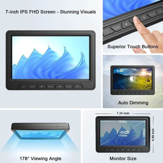Alt view image 3 of 7 - HD 7-inch Wireless RV Backup Camera System, 1080P 7'' IPS Monitor & 1 Rear View Camera, IR Night Vision Recording IP69 Waterproof Compatible with Furrion Pre-Wired RV Truck Trailer - DW7Y5