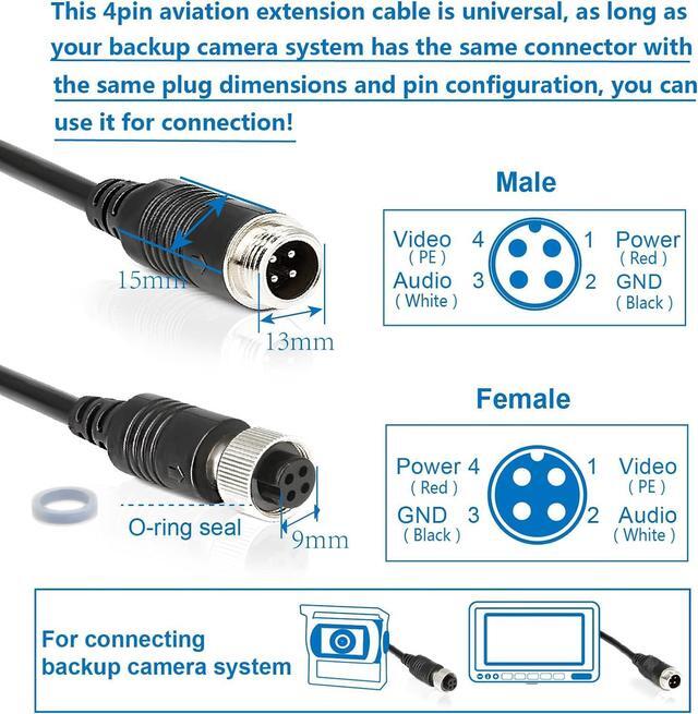 Alt view image 5 of 7 - 4 Pin Camera Cable with Corrugation Tube Cover, Aviation Extension, 4 Pin Video Cable for Backup Camera Rear View System RV Truck Trailer Bus Car Waterproof (33ft/10m)
