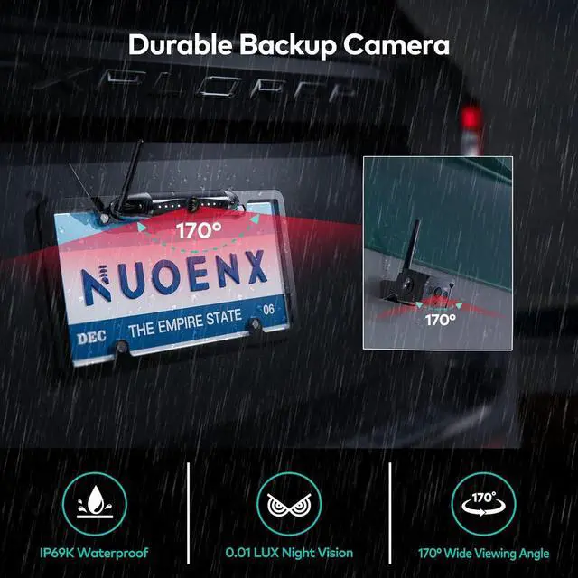Alt view image 4 of 7 - Backup Camera for RV, Split Screen 5 Inch HD Monitor W/Wireless License Plate Backup Camera & Wireless Rear View Camera, IR Night Vision Waterproof For Trailer, 5th Wheel
