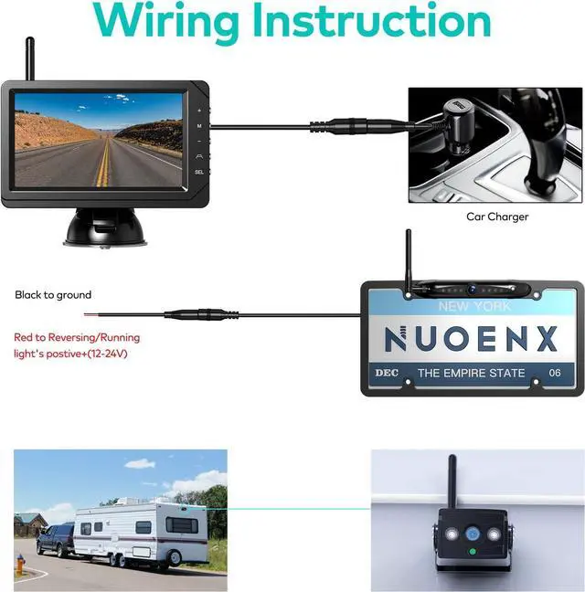 Alt view image 6 of 7 - Backup Camera for RV, Split Screen 5 Inch HD Monitor W/Wireless License Plate Backup Camera & Wireless Rear View Camera, IR Night Vision Waterproof For Trailer, 5th Wheel