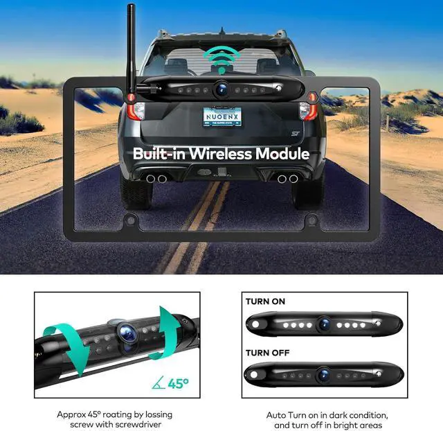 Alt view image 5 of 7 - Backup Camera for RV, Split Screen 5 Inch HD Monitor W/Wireless License Plate Backup Camera & Wireless Rear View Camera, IR Night Vision Waterproof For Trailer, 5th Wheel