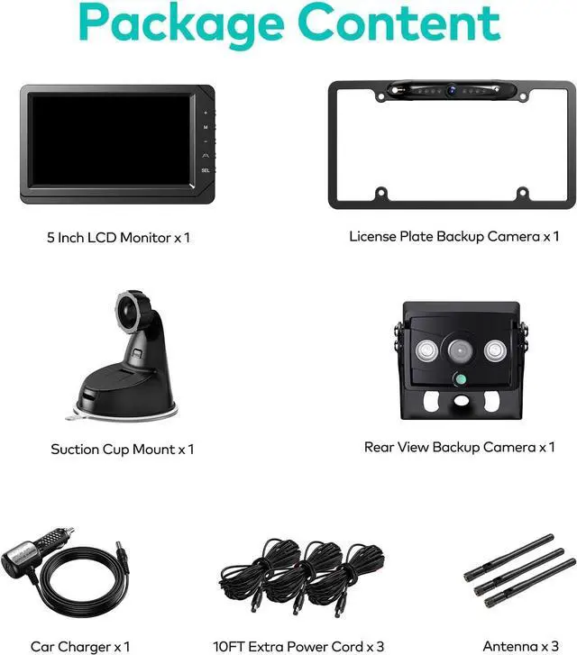 Alt view image 7 of 7 - Backup Camera for RV, Split Screen 5 Inch HD Monitor W/Wireless License Plate Backup Camera & Wireless Rear View Camera, IR Night Vision Waterproof For Trailer, 5th Wheel