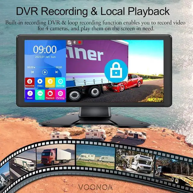 Alt view image 7 of 7 - 4K RV Backup Camera System 10.36" Quad Split Touch Screen Monitor with 4 1080P Rear Side View Camera, DVR Recording Bluetooth MP3 MP5 IP69 Waterproof Night Vision for RV Truck Trailer Tractor