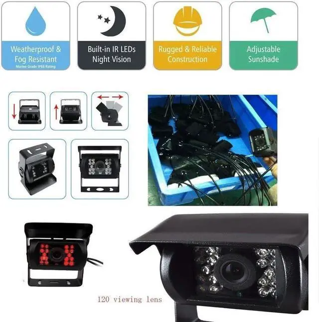 Alt view image 5 of 7 - Camecho DC 12V 24V Vehicle Backup Camera System 2 x Rear View Camera Support Night Vision Waterpoof & 7" Monitor with Dual 34ft AV Cables Hardwire for Bus Truck Van Trailer RV Campers