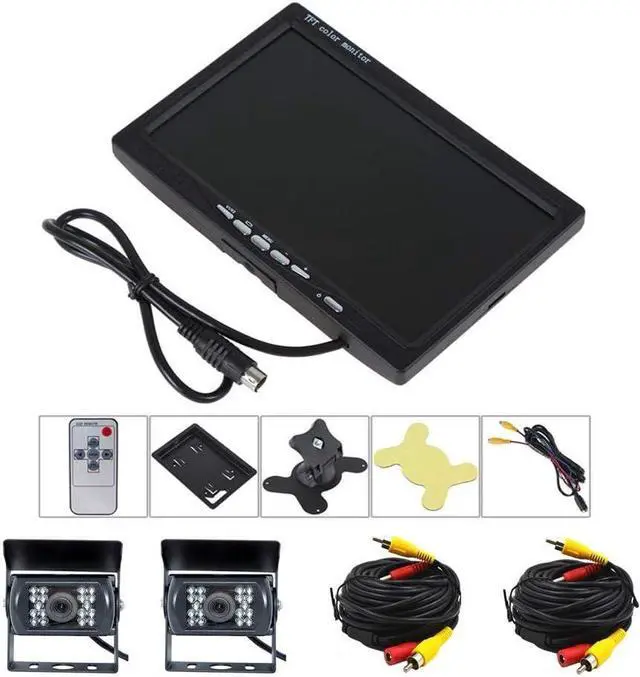 Alt view image 7 of 7 - Camecho DC 12V 24V Vehicle Backup Camera System 2 x Rear View Camera Support Night Vision Waterpoof & 7" Monitor with Dual 34ft AV Cables Hardwire for Bus Truck Van Trailer RV Campers