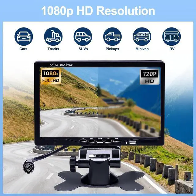 Alt view image 2 of 7 - Camecho Vehicle Backup Camera 4 Split Monitor Front View Rear View Camera Auto 18 IR Night Vision Waterproof Aviation 4 Pins Connector LCD Monitor for Trucks RV Trailer Bus