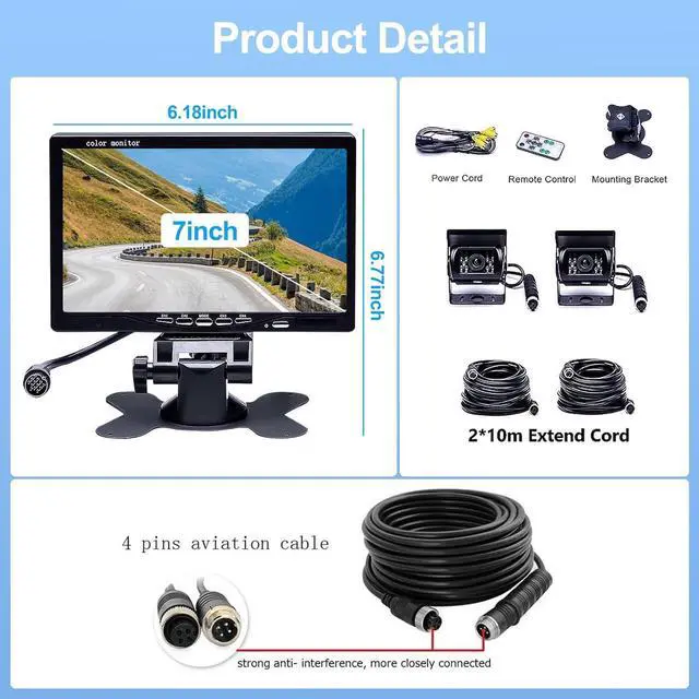 Alt view image 7 of 7 - Camecho Vehicle Backup Camera 4 Split Monitor Front View Rear View Camera Auto 18 IR Night Vision Waterproof Aviation 4 Pins Connector LCD Monitor for Trucks RV Trailer Bus