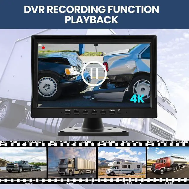 Alt view image 5 of 7 - Wired Backup Camera System with 10.1 IPS Monitor for Truck RV Trailer Bus, Rear View Camera, with Side Front View Camera, 4 Split Screen, Super Waterproof, Night Vision, Easy Installation AHD1080P