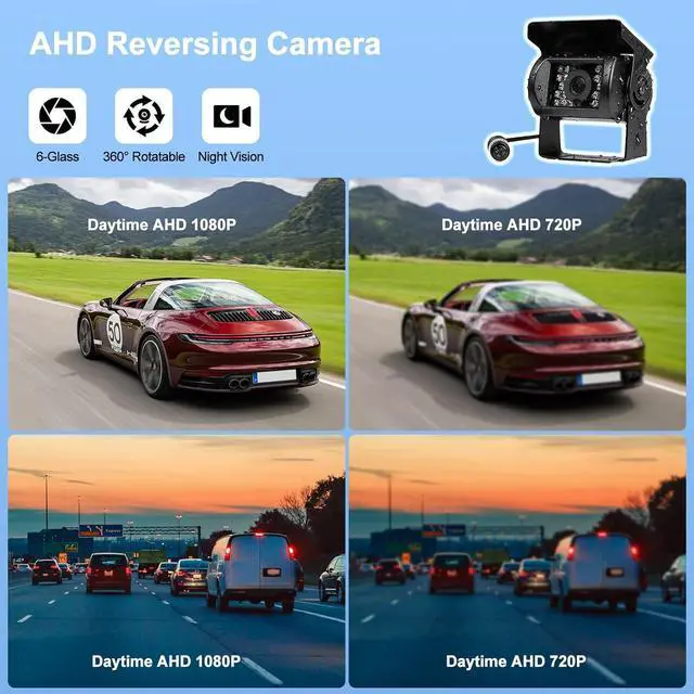 Alt view image 5 of 7 - Camecho Vehicle Backup Camera 4 Split Monitor Front View Rear View Camera Auto 18 IR Night Vision Waterproof Aviation 4 Pins Connector LCD Monitor for Trucks RV Trailer Bus