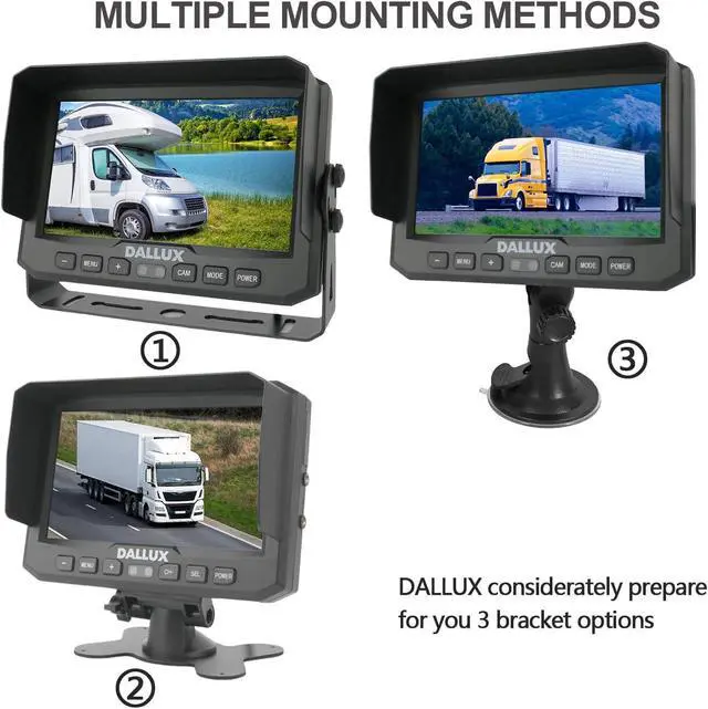 Alt view image 4 of 7 - DALLUX Heavy Duty Vehicle Truck Bus Backup Camera System,Waterproof Night Vision Rear View Camera with 7 inch Monitor+66ft 4 PIN Camera Cable for Bus Truck Van Trailer RV Campers Motor Home(12V 24V)