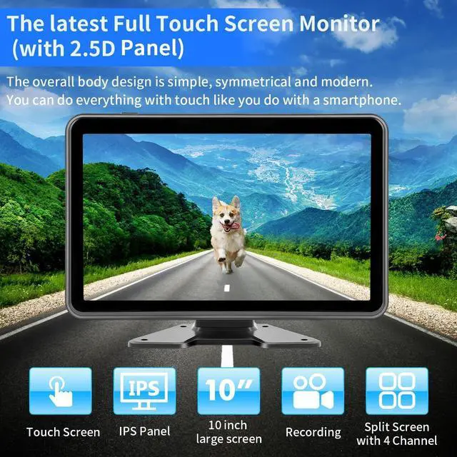 Alt view image 2 of 7 - 10.1" Wired Backup Camera System with Touch Screen Monitor for Truck RV Bus Trailer, 3 Reverse Rear View & Side View AHD1080P Camera, Night Vision & IP68,4 Split Screen, DVR Recording,Plug and Play