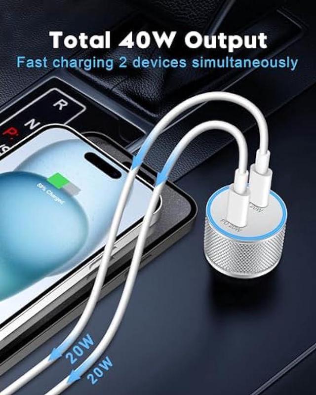 Alt view image 2 of 7 - iPhone 15 Car Charger Fast Charging, 2Pack 40W Dual USB C Power Cigarette Lighter Car Charger Adapter with 6FT Type C to C Cable for iPhone 15/15 Plus/15 Pro Max, iPad Pro, Pixel 8/7, Galaxy S23/S22