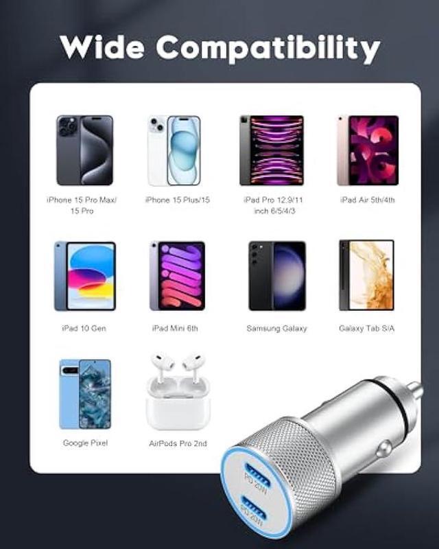 Alt view image 4 of 7 - iPhone 15 Car Charger Fast Charging, 2Pack 40W Dual USB C Power Cigarette Lighter Car Charger Adapter with 6FT Type C to C Cable for iPhone 15/15 Plus/15 Pro Max, iPad Pro, Pixel 8/7, Galaxy S23/S22