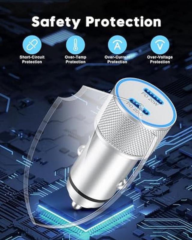 Alt view image 7 of 7 - iPhone 15 Car Charger Fast Charging, 2Pack 40W Dual USB C Power Cigarette Lighter Car Charger Adapter with 6FT Type C to C Cable for iPhone 15/15 Plus/15 Pro Max, iPad Pro, Pixel 8/7, Galaxy S23/S22